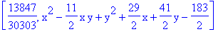 [13847/30303, x^2-11/2*x*y+y^2+29/2*x+41/2*y-183/2]